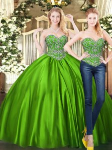 Clearance Floor Length Green Sweet 16 Dresses Tulle Sleeveless Beading