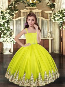Straps Sleeveless Lace Up Kids Pageant Dress Yellow Green Tulle