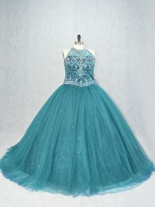 Chic Teal Sleeveless Beading Lace Up 15 Quinceanera Dress