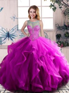 Gorgeous Purple Sleeveless Beading and Ruffles Floor Length Quinceanera Gown