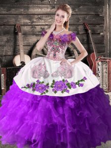 Off The Shoulder Sleeveless Lace Up 15 Quinceanera Dress Purple Organza