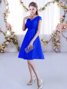 Custom Made Royal Blue Cap Sleeves Lace Mini Length Court Dresses for Sweet 16