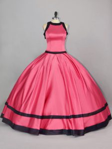 Glamorous Red Ball Gowns Scoop Sleeveless Satin Floor Length Zipper Ruching Vestidos de Quinceanera
