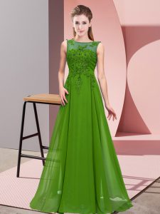 Perfect Chiffon Scoop Sleeveless Zipper Beading and Appliques Court Dresses for Sweet 16 in Green