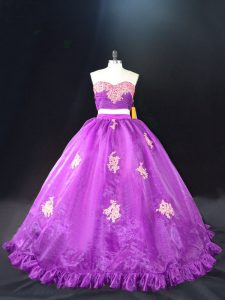 Zipper 15 Quinceanera Dress Purple for Sweet 16 and Quinceanera with Appliques Brush Train