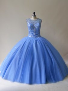 Beading Quince Ball Gowns Baby Blue Lace Up Sleeveless Floor Length