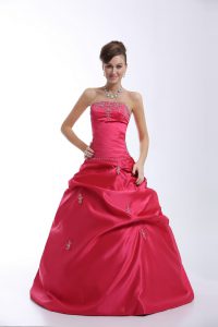 Hot Pink Sleeveless Appliques Floor Length Quinceanera Gown