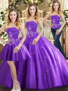 Purple Sleeveless Floor Length Beading Lace Up 15 Quinceanera Dress