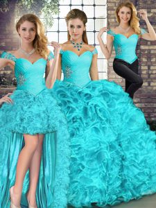 Off The Shoulder Sleeveless Organza Vestidos de Quinceanera Beading and Ruffles Lace Up