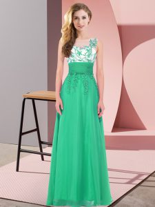 Floor Length Turquoise Dama Dress for Quinceanera Scoop Sleeveless Backless