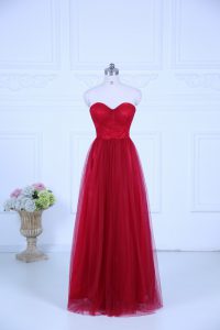 Inexpensive Wine Red Sweetheart Neckline Ruching Court Dresses for Sweet 16 Sleeveless Zipper