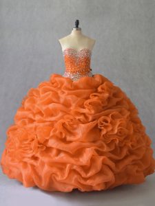 Lovely Sweetheart Sleeveless Lace Up 15th Birthday Dress Orange Organza