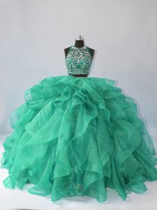 Custom Design Ball Gowns Sleeveless Turquoise Quinceanera Gowns Brush Train Backless