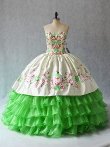 Fancy Ball Gowns Embroidery and Ruffled Layers Quinceanera Gown Lace Up Organza Sleeveless Floor Length