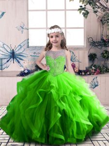 Best Beading and Ruffles Kids Formal Wear Lace Up Sleeveless Floor Length