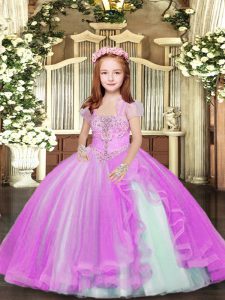 Beading Child Pageant Dress Lilac Lace Up Sleeveless Floor Length