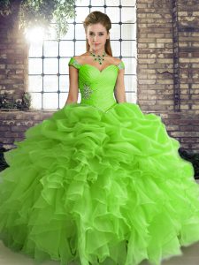 Sleeveless Floor Length Beading and Ruffles and Pick Ups Lace Up Quinceanera Dresses with