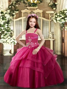 Red Pageant Gowns For Girls Party and Wedding Party with Beading Straps Sleeveless Lace Up