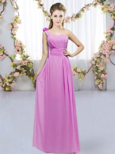 Sleeveless Chiffon Floor Length Lace Up Quinceanera Court of Honor Dress in Lilac with Hand Made Flower