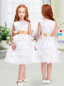 New Style White Zipper Little Girls Pageant Dress Ruffled Layers and Bowknot Sleeveless Knee Length