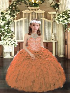 Beauteous Tulle Sleeveless Floor Length Little Girl Pageant Gowns and Beading and Ruffles