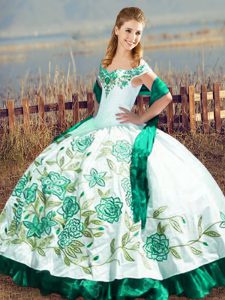 Green Lace Up Quinceanera Gowns Embroidery and Ruffles Sleeveless Floor Length