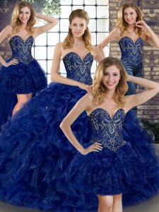 Fancy Organza Sleeveless Floor Length Quince Ball Gowns and Beading and Ruffles