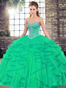 Ball Gowns 15 Quinceanera Dress Turquoise Sweetheart Tulle Sleeveless Floor Length Lace Up