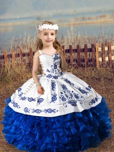 New Arrival Ball Gowns Kids Pageant Dress Royal Blue Straps Organza Sleeveless Floor Length Lace Up