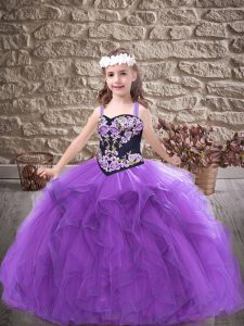 Modern Sleeveless Lace Up Floor Length Embroidery and Ruffles Pageant Dress Toddler