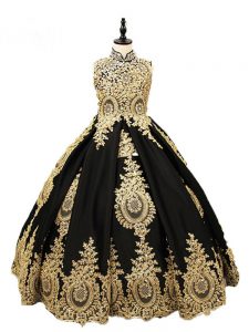 Floor Length Lace Up Little Girls Pageant Gowns Black for Wedding Party with Beading