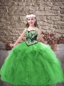 Green Lace Up Pageant Dress for Teens Embroidery and Ruffles Sleeveless Floor Length