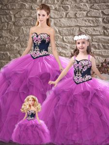 Exceptional Purple Sweetheart Neckline Beading and Embroidery Vestidos de Quinceanera Sleeveless Lace Up