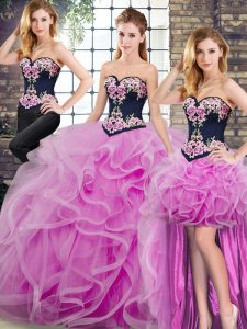 Sleeveless Sweep Train Embroidery and Ruffles Lace Up Quinceanera Dresses