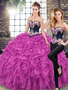 New Style Fuchsia Quinceanera Gowns Sweetheart Sleeveless Sweep Train Lace Up