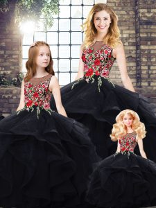 On Sale Black Sleeveless Tulle Lace Up Quinceanera Gowns for Sweet 16 and Quinceanera