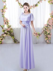 Short Sleeves Floor Length Appliques Zipper Court Dresses for Sweet 16 with Lavender