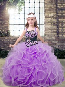 Floor Length Ball Gowns Sleeveless Lavender Little Girls Pageant Dress Lace Up