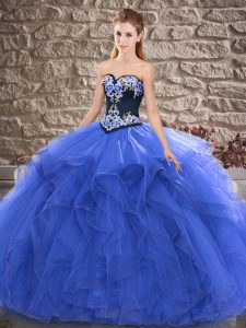 Blue Sweetheart Lace Up Beading and Embroidery Vestidos de Quinceanera Sleeveless