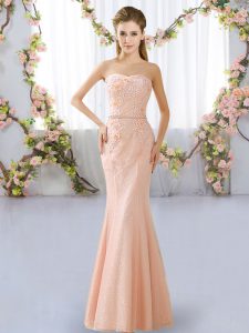 Spectacular Peach Dama Dress Prom and Party and Wedding Party with Beading Sweetheart Sleeveless Lace Up