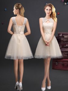 Spectacular Scoop Sleeveless Tulle Vestidos de Damas Lace and Appliques and Belt Lace Up