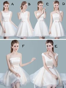 Custom Design White Scoop Lace Up Lace and Bowknot Court Dresses for Sweet 16 Sleeveless