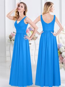Floor Length Zipper Quinceanera Court Dresses Baby Blue and In for Prom and Party and Wedding Party with Ruching