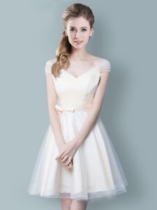 Cap Sleeves Zipper Knee Length Ruching and Bowknot Court Dresses for Sweet 16