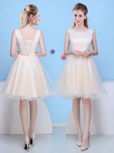 Champagne Scoop Lace Up Bowknot Quinceanera Court Dresses Sleeveless