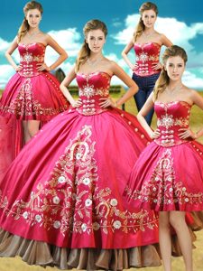 Four Piece Hot Pink Sleeveless Beading and Embroidery Floor Length 15 Quinceanera Dress