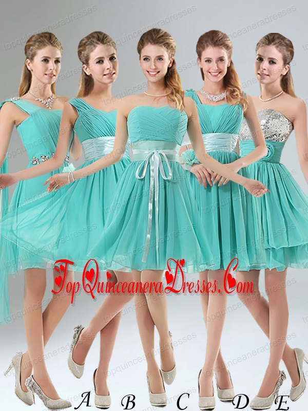 2015 A Line Ruching Lace Up Dama Dress in Aqua Blue