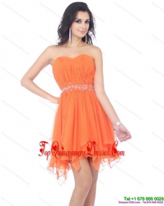 2015 Fashionable Sweetheart Beading and Ruching Damas Dress in Orange