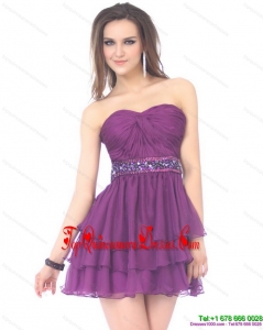 2015 Fashionable Sweetheart Mini Length Dama Dress with Sequins and Ruching