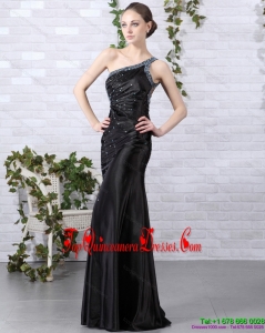 Fashionable 2015 One Shoulder Black Dama Dress with Beading